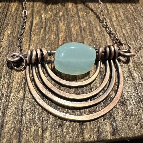 Handcrafted Boho Banjara Copper Arcs Necklace with Aventurine Stone, Gift Box - Picture 8 of 8